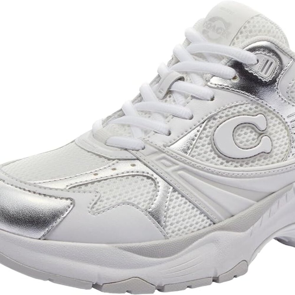 Coach Women's Metallic Mesh Sneaker, White/Grey, 6 - Picture 10 of 14